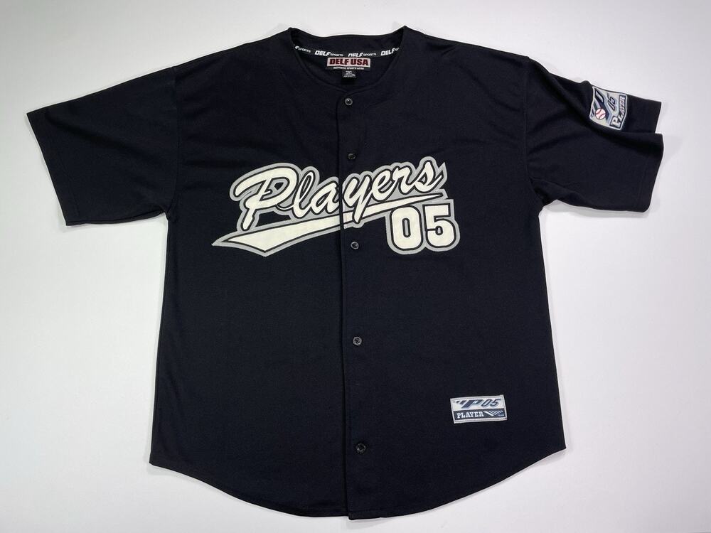 Vintage Players 05 Jersey Men’s XL Button Up Baseball Black Delf USA